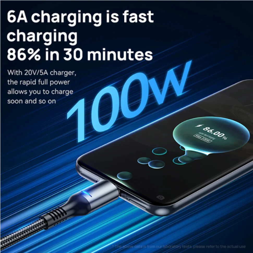 화웨이 USB-C 100W 6A 고속 충전 케이블, 스마트 자동 전원 차단 LED 디스플레이, 나일론 꼬임 방지 코드, USB to Type C