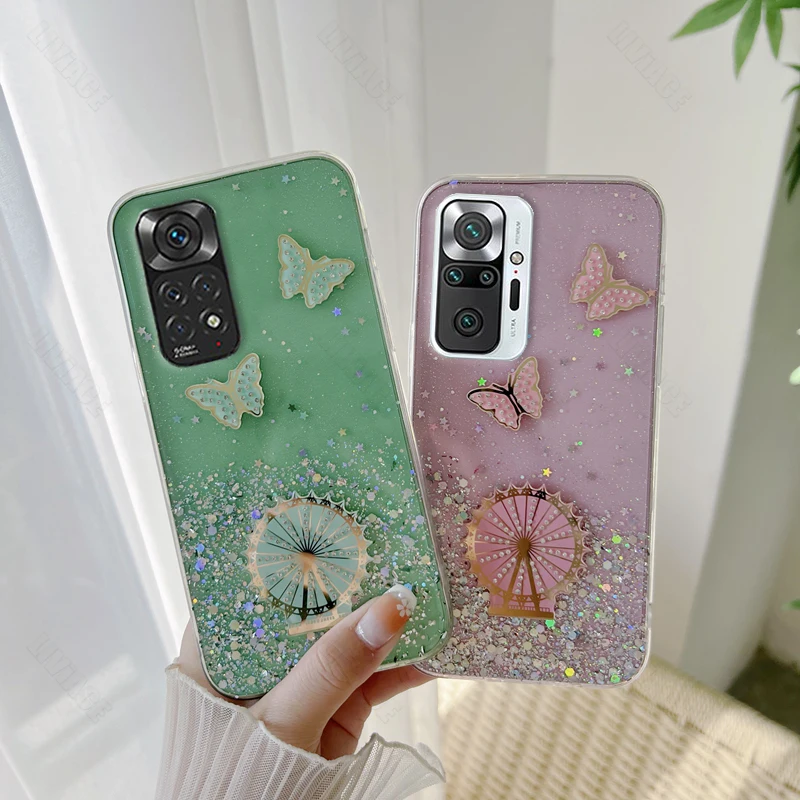 Coque de téléphone scintillante papillon Quicksand, étui pour Xiaomi Redmi Note 11 9 8 Max Plus 10 12 4G 5G 10S 9S 11S 12S 11E Pro_voghion.com