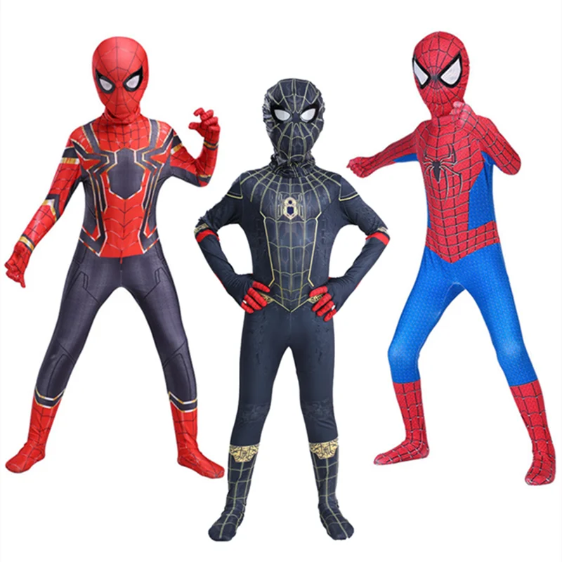 Children Black Spiderman Superhero Cosplay Costume Halloween Expedition and Iron Party One-Piece Performance |