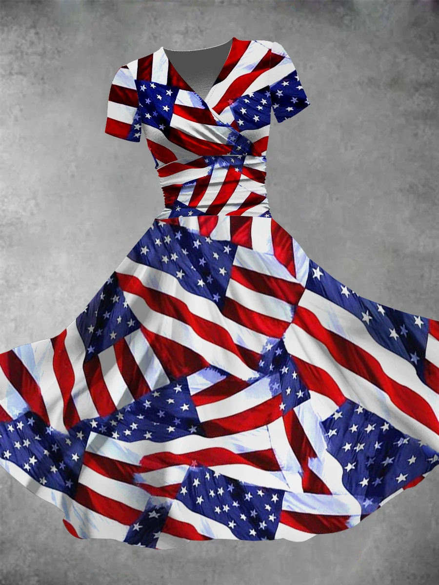

Women's Independence Day Flag Color Elements Floral Print Maxi Dress