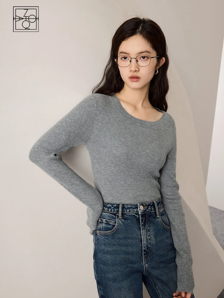 

ZIQIAO Niche Style Hollow Design Sweater for Women 2023 Autumn New Slim Bottoming Round Neck Wool Sweater Pullover Female