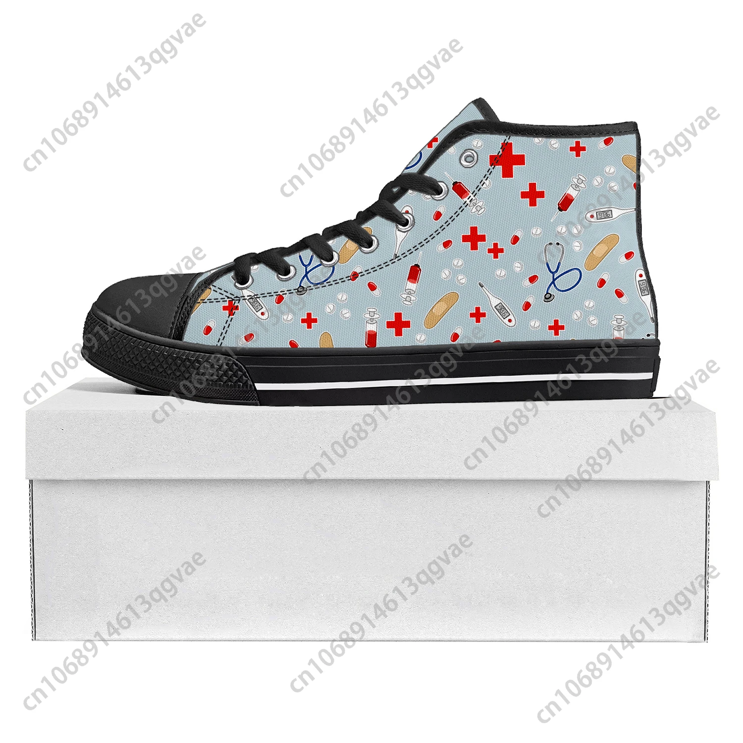 Hospital Nurse Heart High Top High Quality Sneakers Mens Womens Teenager Canvas Sneaker Casual Couple Shoes Custom Shoe Black