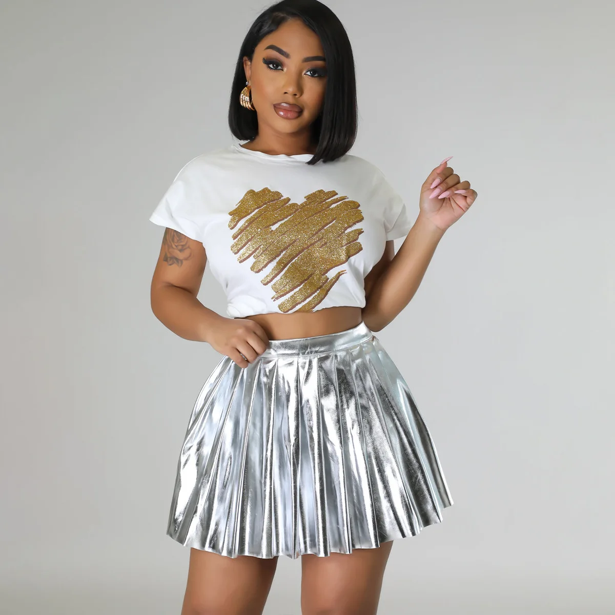 

Summer Mini Skirt Women High Waist Ice Silk Sexy Shiny Nightclub Party Pleated Skirt Metallic A line Short Skirtss Streetwear