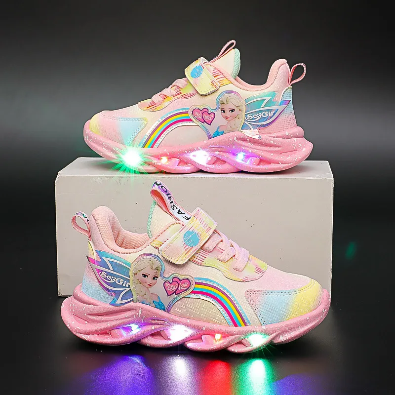 Cartoon Girls Frozen 2 Scarpe Casual Led Light Up Sneakers Disney Elsa Princess Baby Running Scarpe Sportive