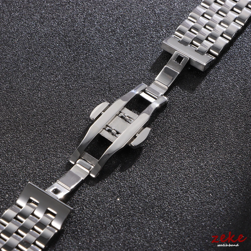 Curved End Solid Stainless Steel Watch Bracelet with Butterfly Clasp