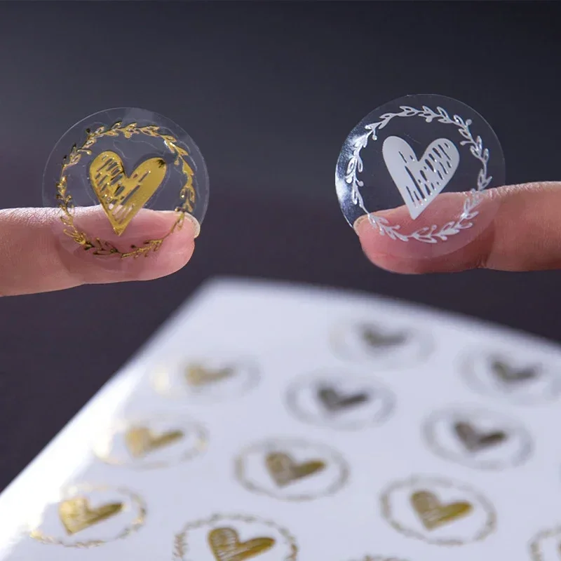 Bronzing Transparent Sealing Stickers Love Heart Round Gold Silver Black Envelop Candy Bag Lables for Baking Gift DIY 200Pcs/Set decorative labels stickers self adhesive stickers paper stickers adhesive stickers