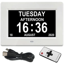 Digital LED Calendar Clock with 12 Alarms and Multi-Language Display - Medicine Reminder for Elderly, Home, Desk, or Wall Decor (White)