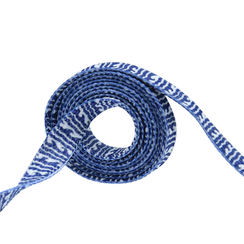 Weiou Mediterranean Style Shoelaces 8MM Flat Blue and White Wave Cotton Shoe Laces Best Gift For Canvas Casual Shoes