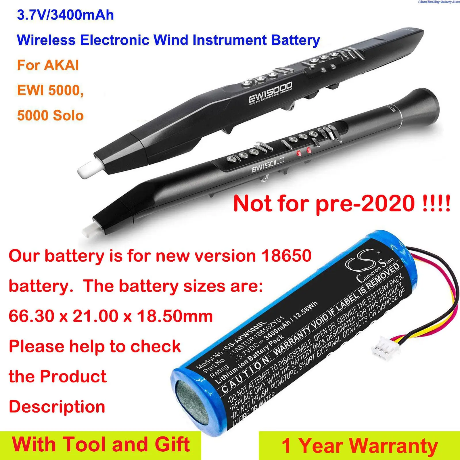 Cameron Sino 3400Mah Batteria Elettronica Per Strumenti Eolici Per Akai 5000 Solo, Ewi 5000, Si Prega Di Controllare Le Dimensioni Della Batteria!!!