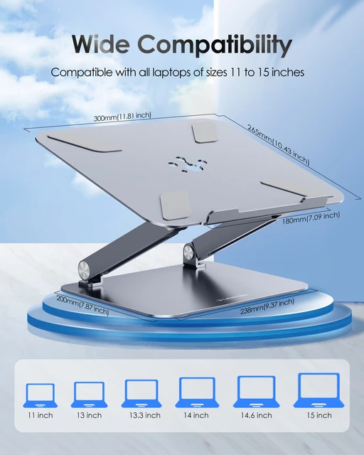 Support Ordinateur Portable (5kg) - Socle Ordinateur Portable en Aluminium,  Argenté - Réhausseur PC pour MacBook Air/Pro, Dell XPS, Lenovo 