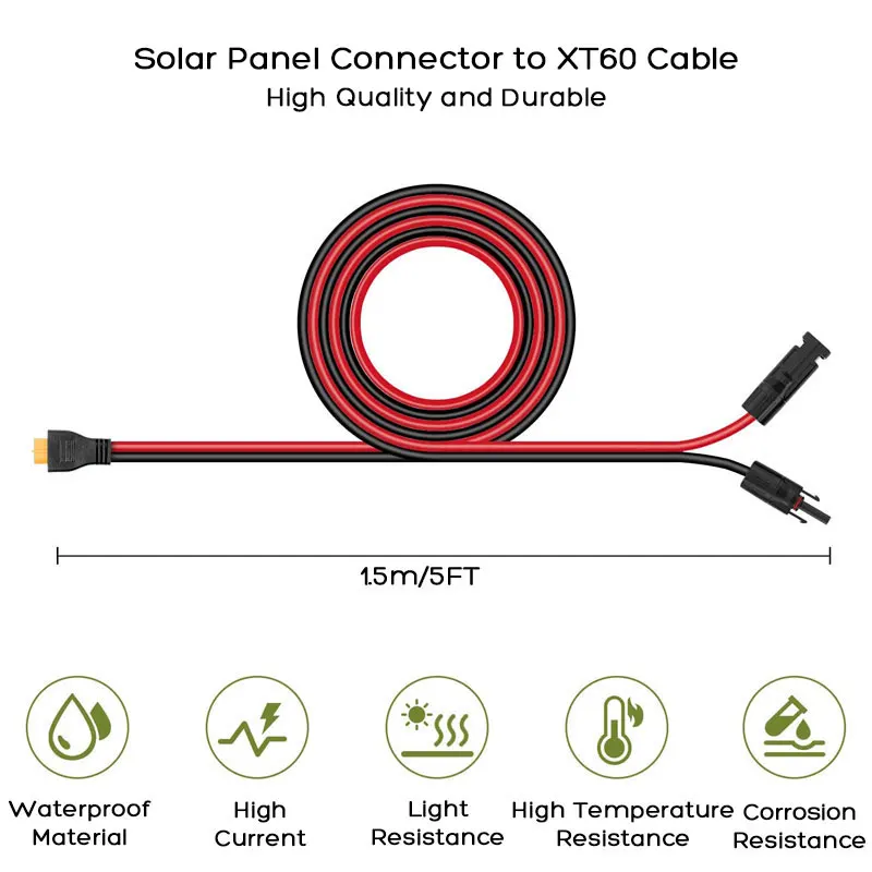 Solar Panel Connector Cable to XT60 Charging for ALLPOWERS R600/R1500/R2500 EcoFlow RIVER/DELTA Anker SOLIX Solar Generators