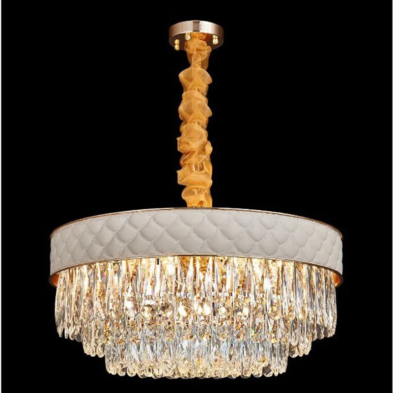 

Postmodern Light Luxury Leather Crystal Ceiling Chandelier Villa Living Room Decoration Hotel Lobby Led Indoor Lighting For Home