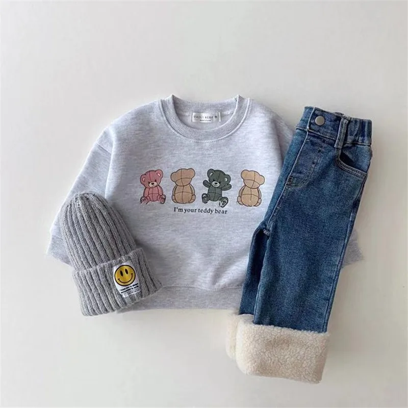 New Baby Hoodies Cute Bear Print Infant Boys Cartoon Tops Autumn Kids Long Sleeve Sweatshirt Cotton Girls Clothes Girl sweatshirt Kids sweatshirt