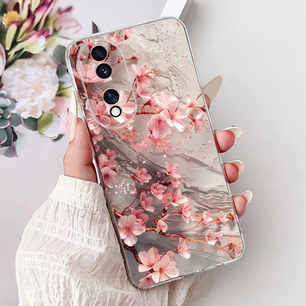 Clear Aesthetic Cute Cat & Flowers Soft Phone Case - Fashionable and Fun Design