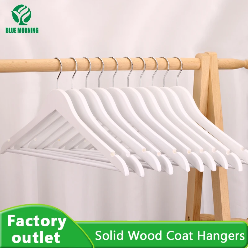 White Wooden Hangers Premium Coat Hangers Jackets Suit Clothes Hanger Solid Wood Garment Rack Swivel Hooks Heavy-Duty Hanger