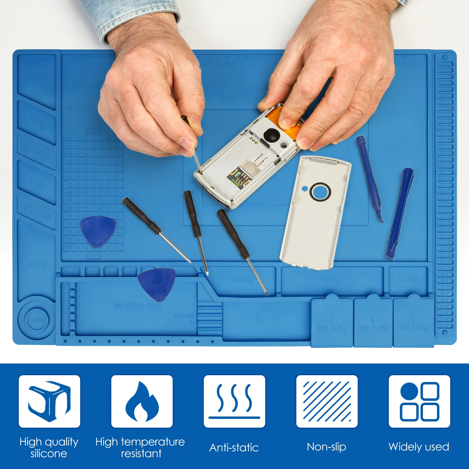 

Silicone Repair Mat 932°F/ 500°C Heat-Resistant Soldering Mat Anti-Slip Electronic Repair Work Mat with Magnetic Area and Scale