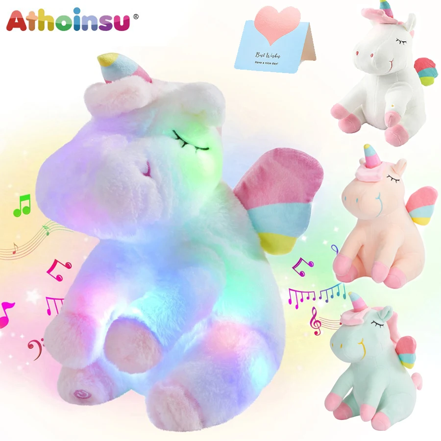Plush toy LED Rainbow unicorn doll toys Animal soft music Plush doll Stuffed sleeping unicorn Gift for Girls kids room Bed pillow Birthday