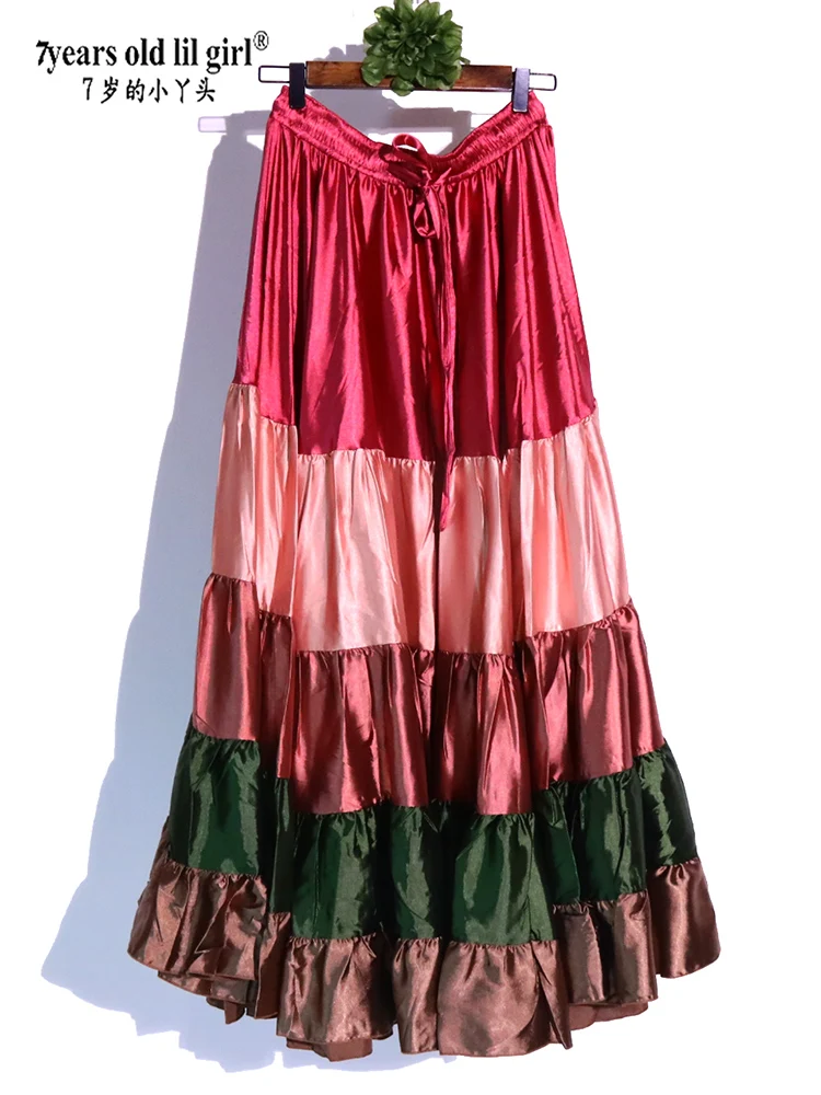 Whitewed Long Satin Layered Ruffle Spanish Ballet Paso Doble Folk Dance Clothing Swing Circle Skirt Costumes