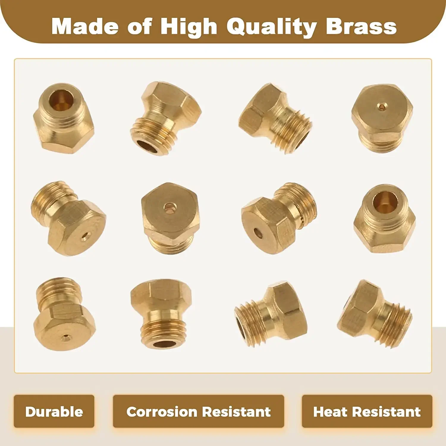 Solid Brass LP Gas Range Orifice Conversion Replacement Gas Spray Tips Gas Burner Nozzle Kit 0.3-1.9mm M6x0.75mm 36pcs/1box gas burner nozzle kit