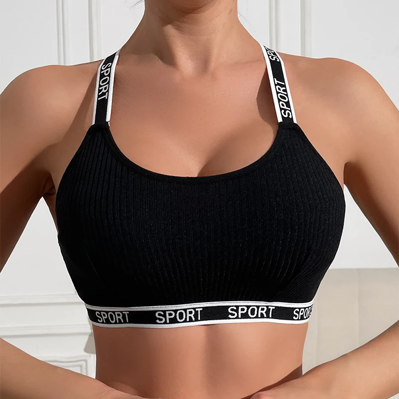 1pcs Ribbed Letter Decor Sexy Women Bras Breathable Comfortable Camisole No Pad Female Underwear Athletic Vest Sexy Lingerie