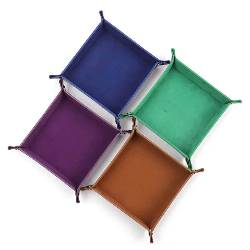 Foldable Dice Tray Box PU Leather Folding Square Coin Square Tray Dice Game 6 Colors