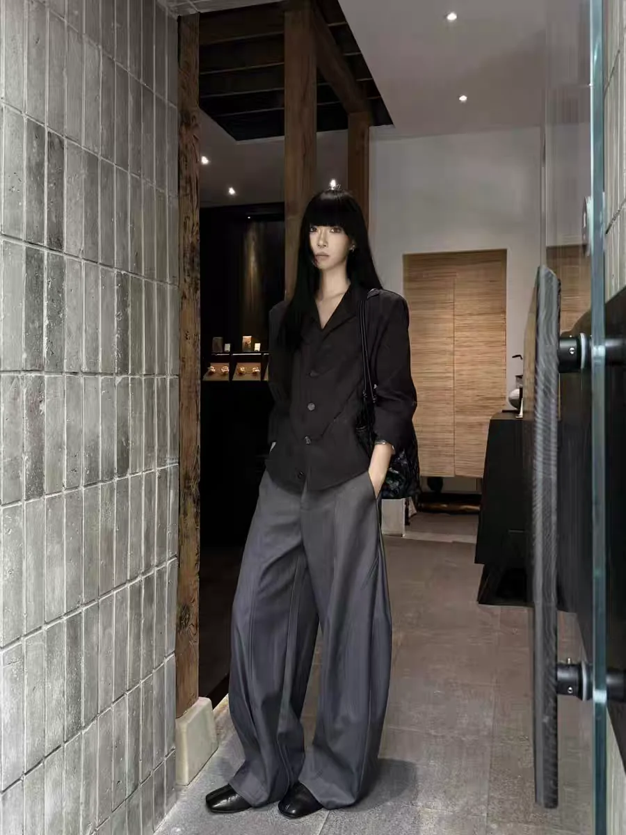 American Retro Deconstructed Design Curved Knife Straight Leg Pants Men Women Street Clean Fit Drape Versatile Casual Long Tr...