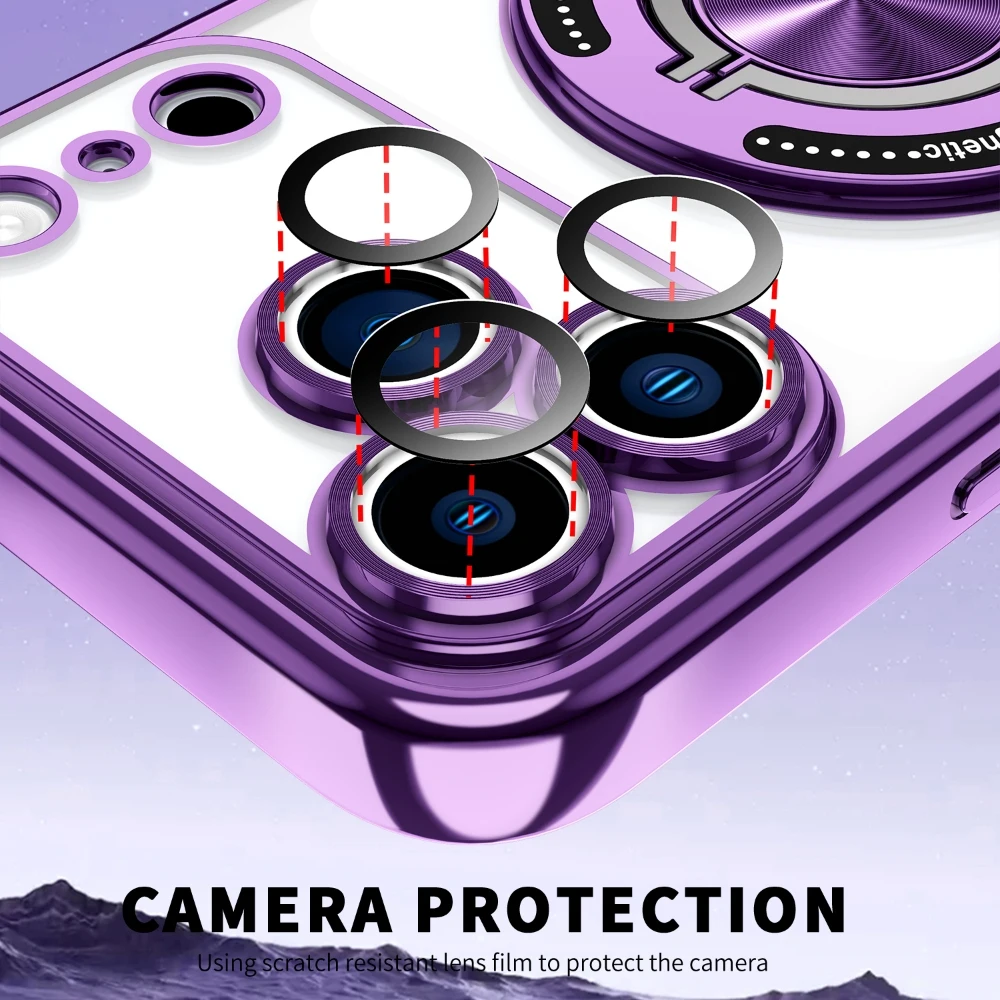 Vibrant Electroplated Clear Case with Invisible Ring Stand and MagSafe Compatibility