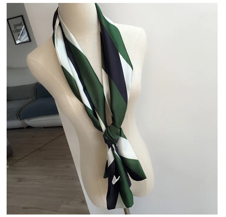 Striped Satin Silk Scarf for Women - Double-Sided Luxury Neck Neckerchief