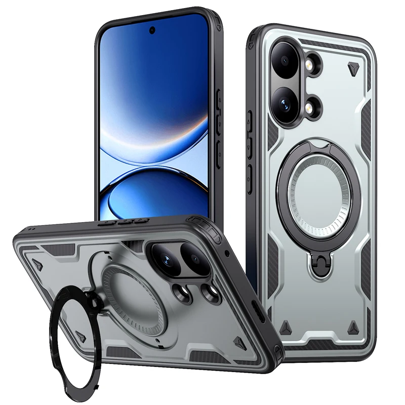 Military Drop-proof Hard Case with 360° Adjustable Ring Stand - Durable PC+TPU Protection