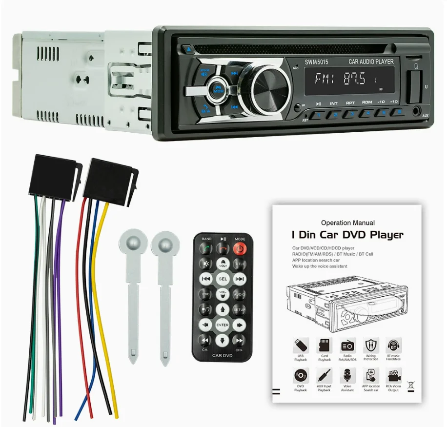 SWM 5015 차량용 라디오 스테레오 플레이어 CD/VCD/DVD 디지털 블루투스 MP3 플레이어 FM 오디오 스테레오 음악 USB/SD 내장 AUX 입력 지원