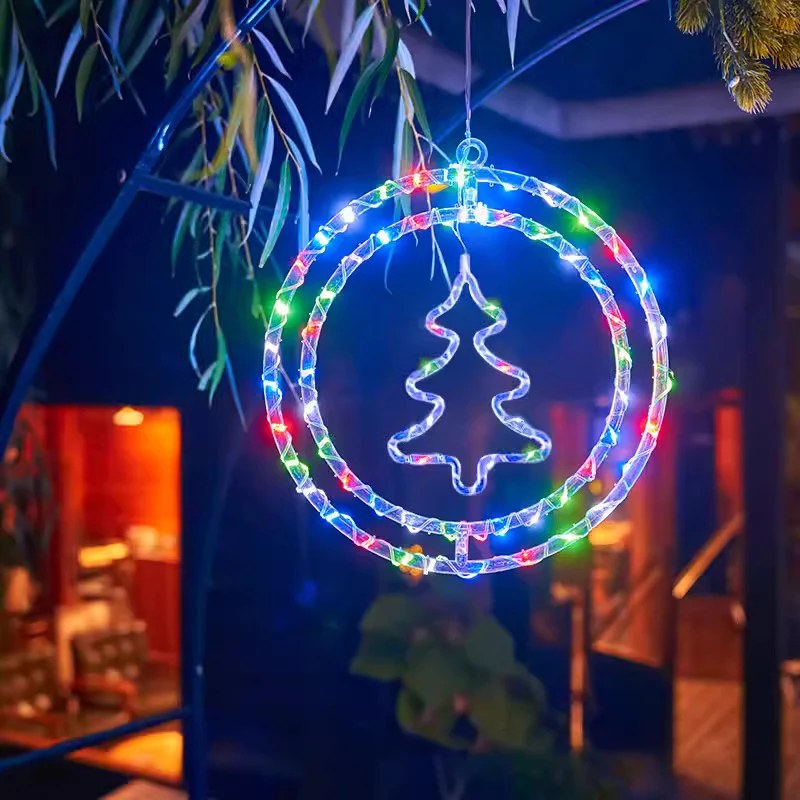Christmas LED Light String, Battery Powered Double Round Pendant Light with Remote and Timer, Holiday Lamp for Home Decoration 5