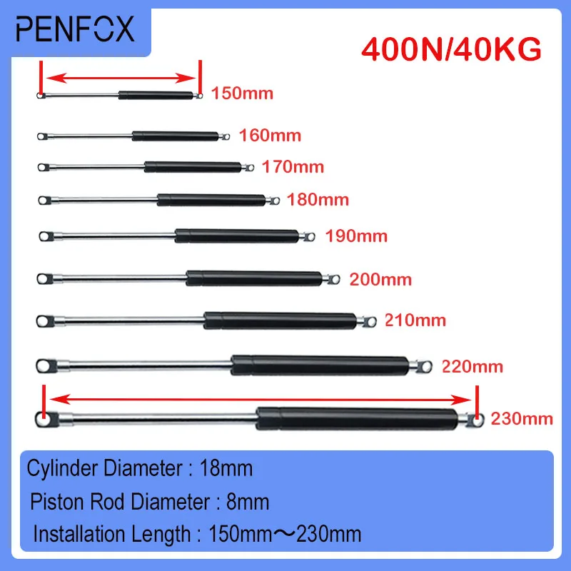 Gas Spring 1PC 150mm-230mm 40kg/400N/90LBS Universal Strut Bars Support Boot Bonnet Car Caravans Doors Windows Hatches Boat Bus
