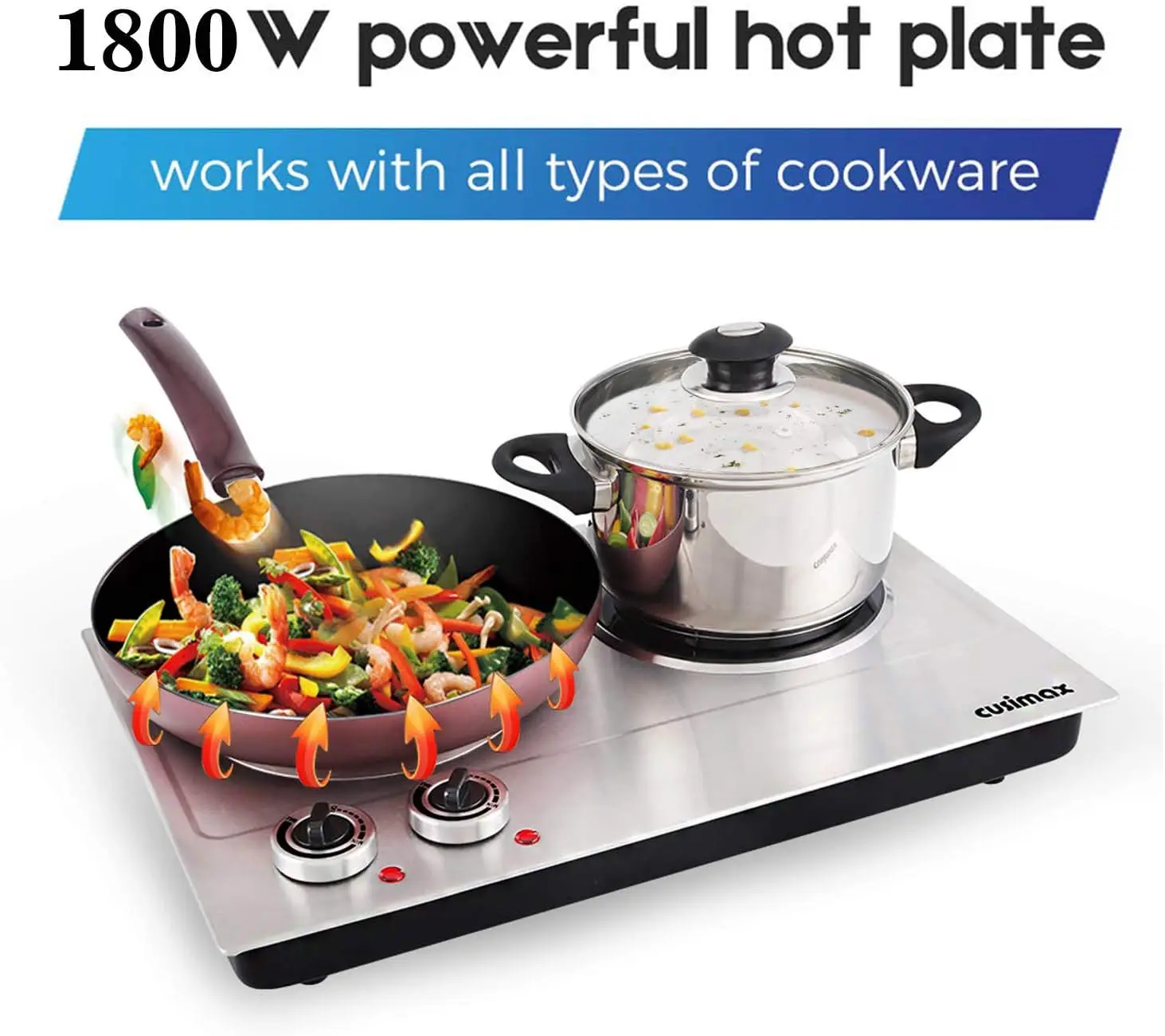 Cusimax dual infrared burner, electric ceramic glass stove, adjustable temperature control, compatible with all cookware 4