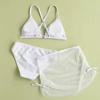 3pcs Kids Solid Swimsuit Girl'S 3 Piece Swimsuits Soild Bikini Bathing Suit Briefs Girls Bikini Beach Wear Swimwear Set 아기 수영복 3