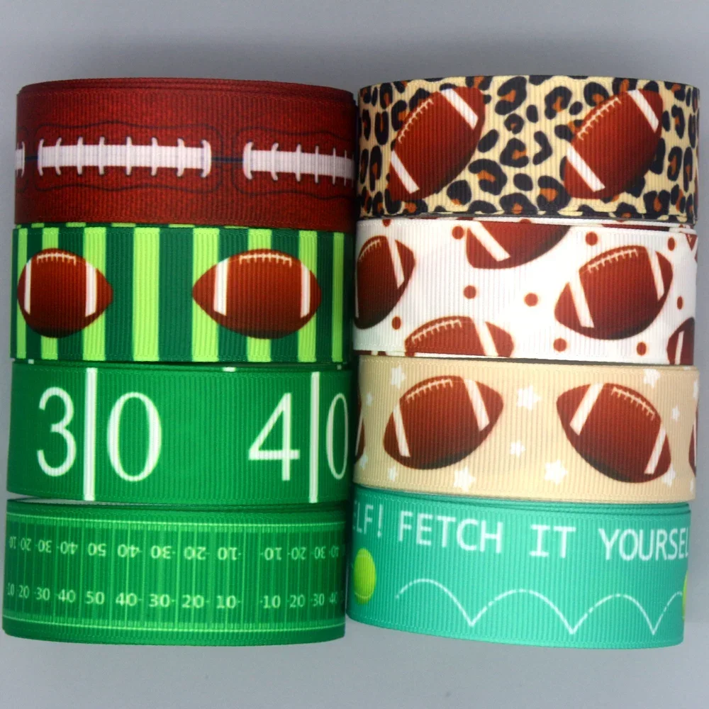 DHK 7/8'' 5yards Football Baseball Printed Grosgrain Ribbon Accessories Material Decoration Collar DIY Sewing Craft C2597