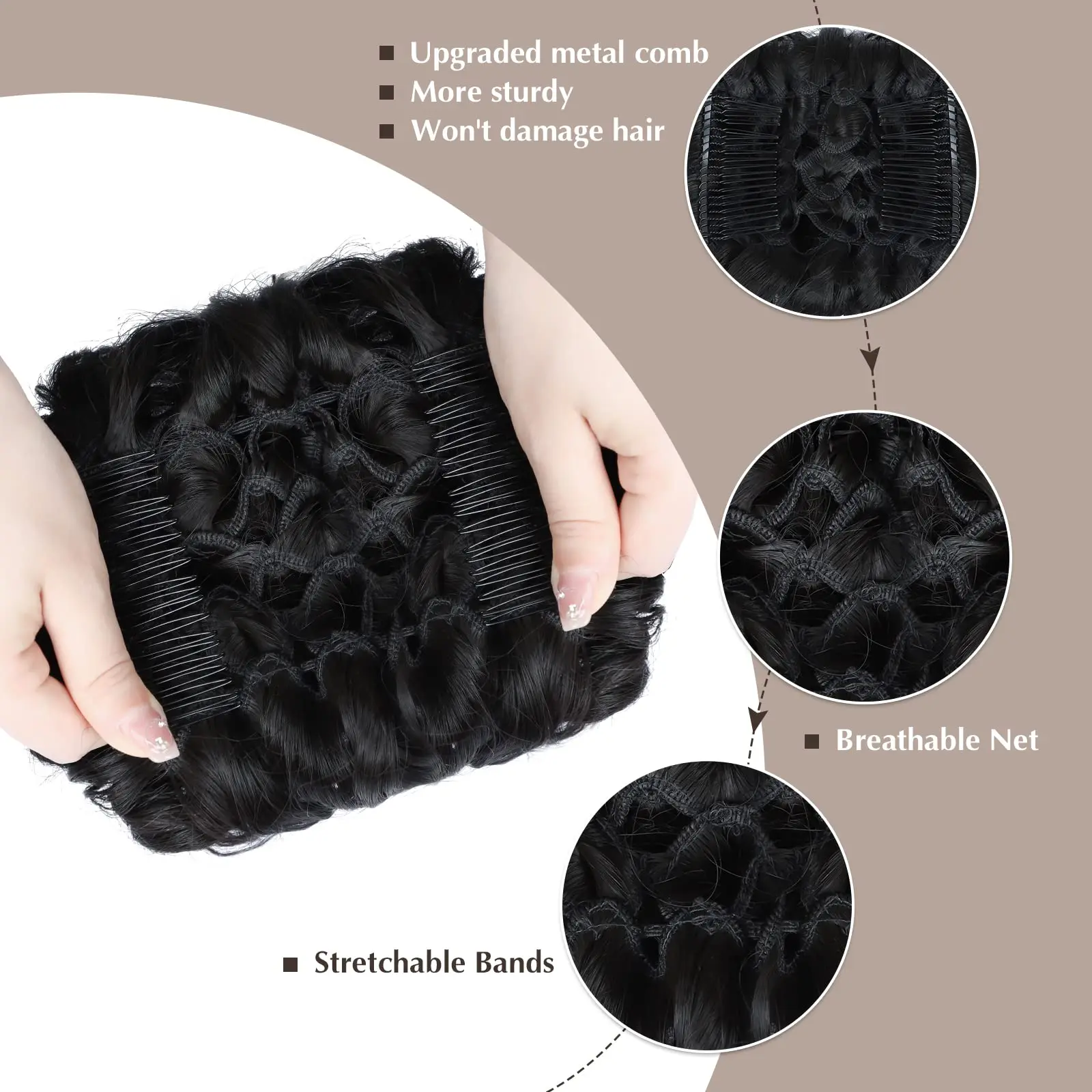 Synthetic Messy Bun With Combs Scrunchie Chignon Hairpiece Curly Dish Hair Bun Extension Combs in Hair Piece for Women Girls