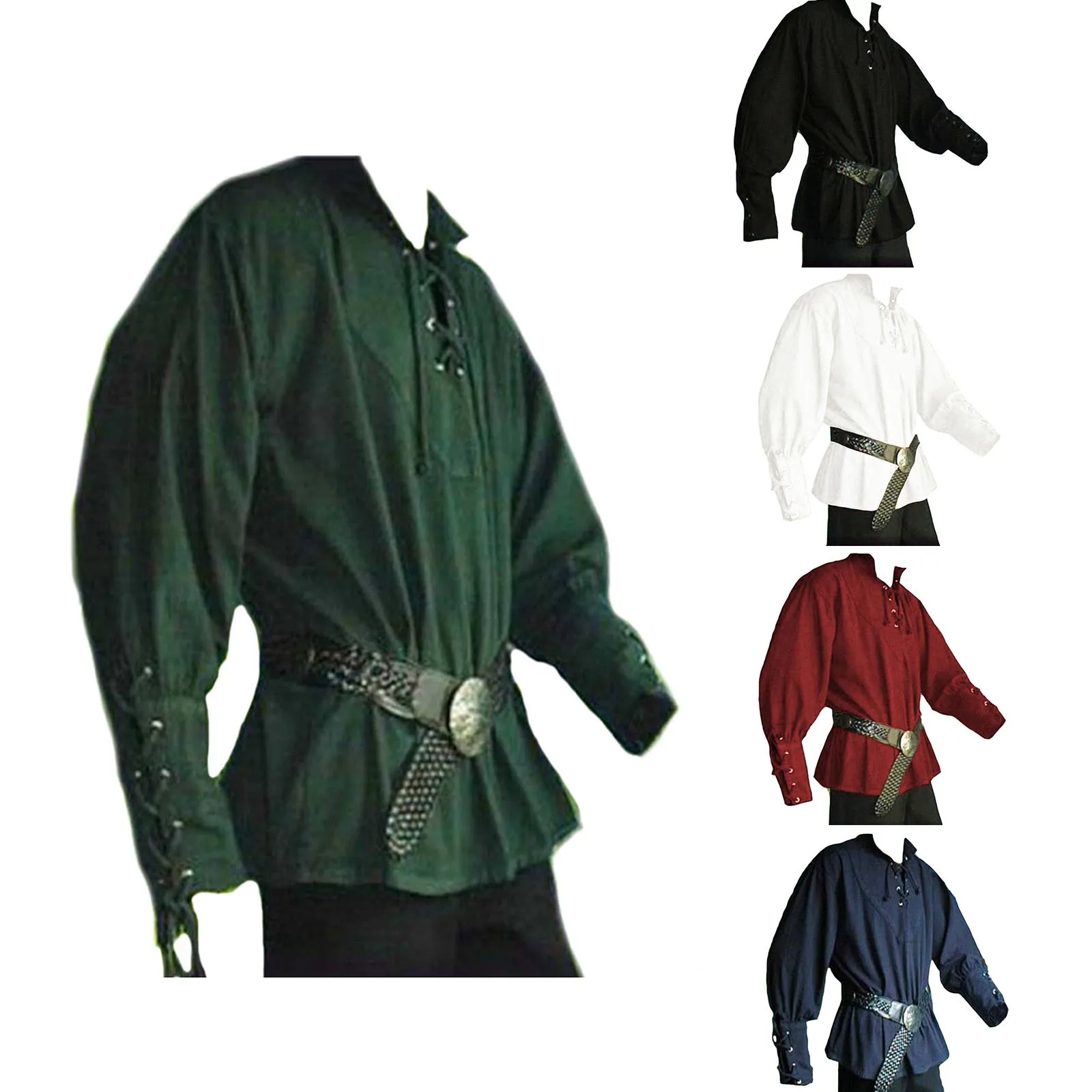 

Medieval Shirts For Mens Long Sleeve National Style Bandage Men Bandage Vintage Shirt Camisas De Hombre Beachwear Solid Shirts