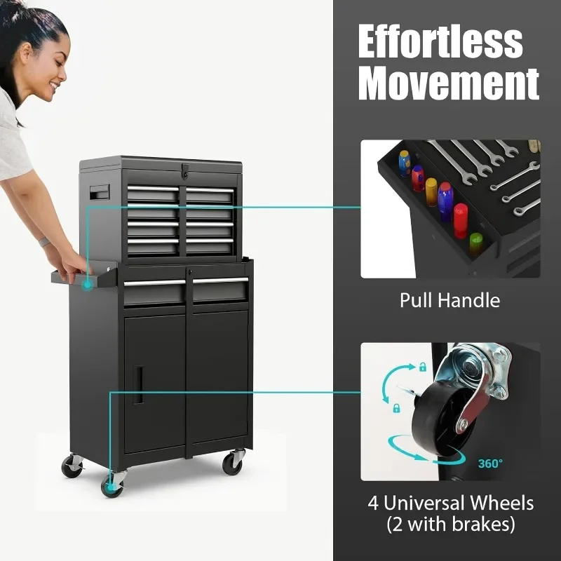 Goplus Tool Chest, 5-Drawer Rolling Tool Storage Cabinet with Detachable Top Tool Box, Liner, Universal Lockable Wheels 5