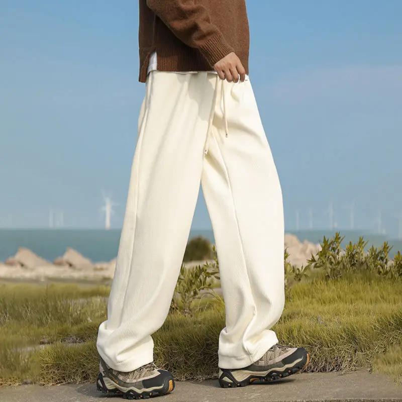 2023 Autumn Winter KPOP Fashion Style Harajuku Slim Fit Trousers Loose All Match Sport Corduroy Pants Pockets Plush Casual Pants
