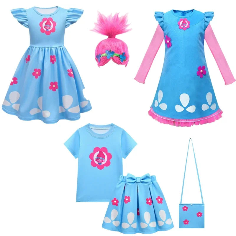 Trolls 2 Kids Dresses For Girls Princess Costume Kids Cosplay trolls Poppy Party Dresses Vestido Fantasia Infantil Girl Clothing