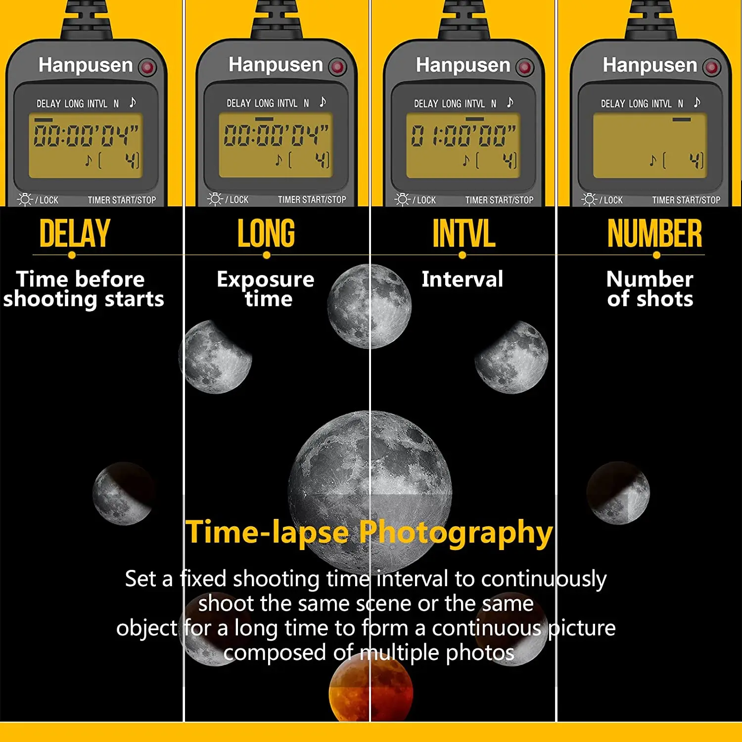 Hanpusen TR90 Camera Time Lapse Intervalometer LCD Timer Remote For Canon Nikon Sony Fujifilm Olympus Pentax Cameras