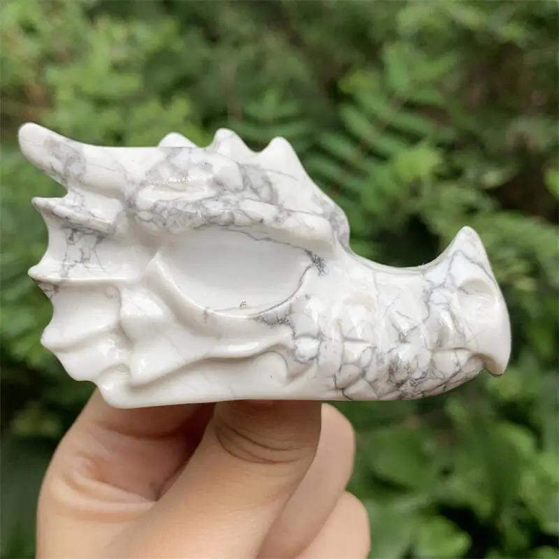 

Высококачественные черепа головы дракона Howlite, Статуя Дракона с кристаллами, рейки, лечебный фотографический подарок, 1 шт.