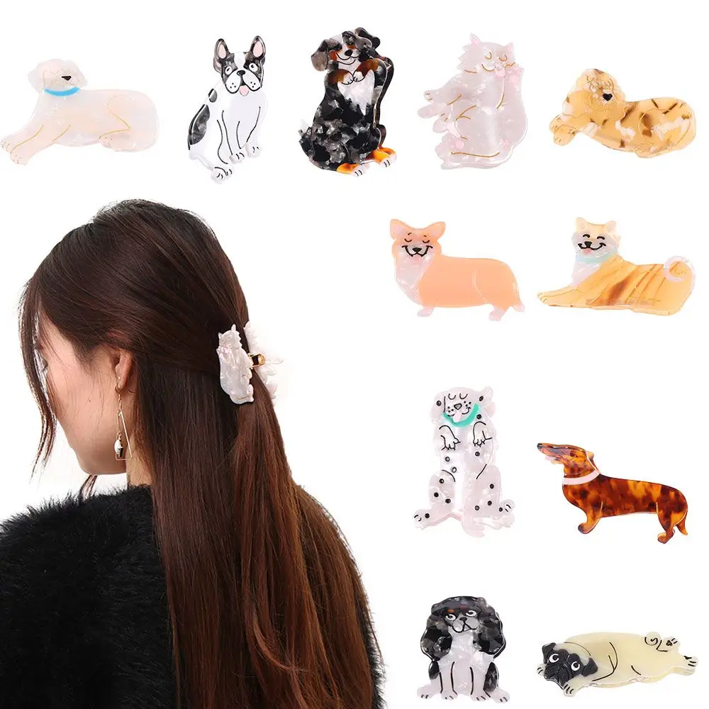 

Ацетатная Милая заколка для волос в виде животных для девочек, французская корги, Акула, модная Геометрическая шпилька для собак, аксессуары для женщин