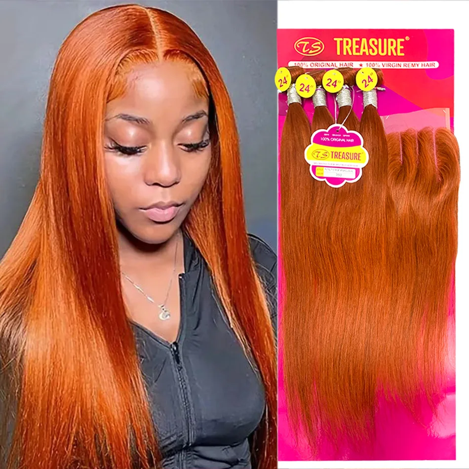 350# Color Straight Human Hair Bundles With Closure 100% Brazilian Human Hair 4 Bundles With One Transparent Lace Closure