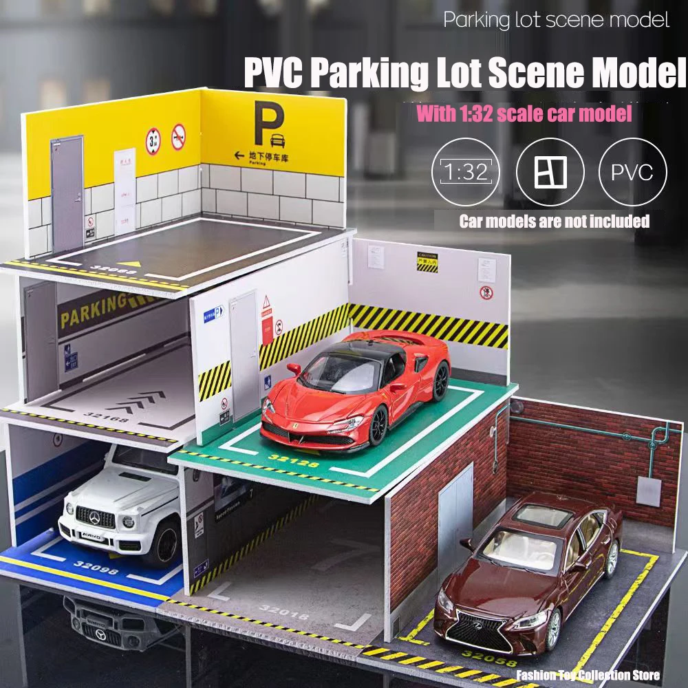 디오라마 1/32 자동차 차고 주차장 모델, PVC 차고, DIY 장면 다이캐스트 자동차 모델, 어린이용 선물
