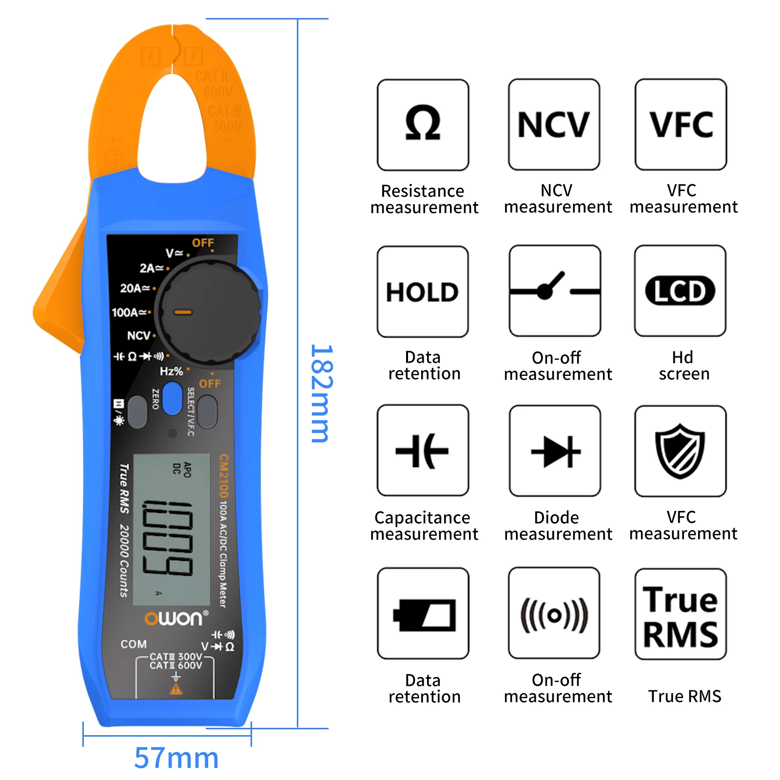 CM2100 CM2100B Intelligent AC/DC Clamp Meter Automatic CNC Range Resistance Freq