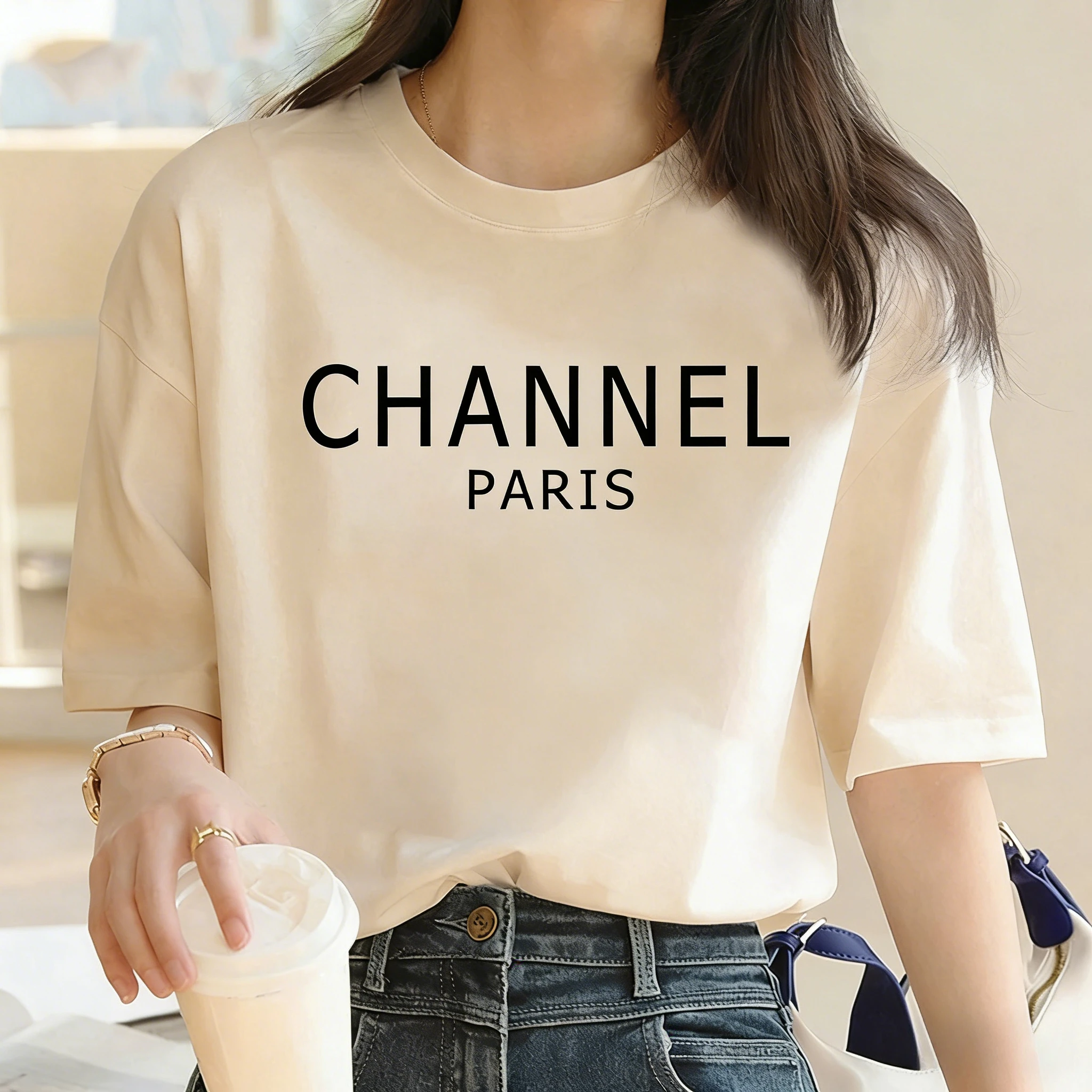 รูปสินค้า เสื้อยืดแฟชั่น Y2K ผู้หญิง แบรนด์ CHANNEL หรูหรา คาวาอิ