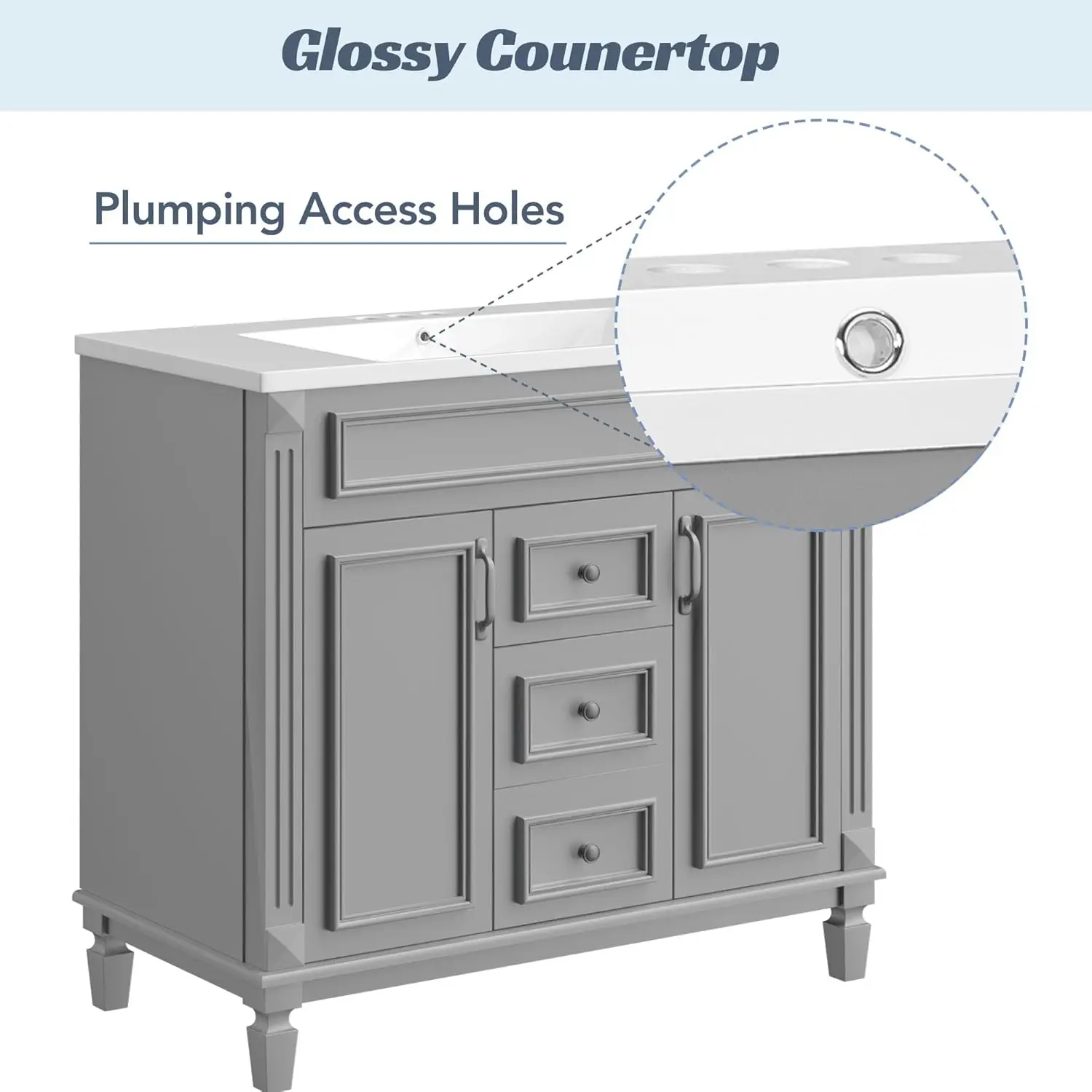 36'' Bathroom Vanity with Royal Grey Mirror Cabinet,Modern Bathroom Storage Cabinet with Top Sink,2 Soft Closing Doors and 2 Dra