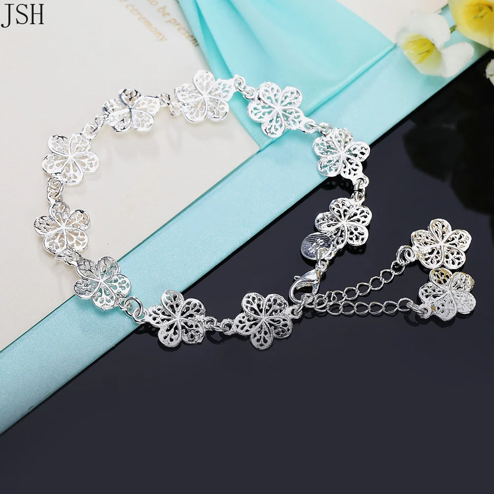 Hot Bruiloft 925 Sterling Zilveren Armband Mooie Bloemen Voor Vrouwen Klassieke Hoge Kwaliteit Mode Sieraden Groothandel 20Cm