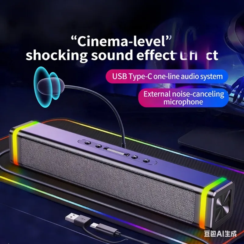 다기능 USB/타입-C 사용 BT5.3 스피커 스테레오 카드 서브우퍼 데스크탑 유선 컴퓨터 스피커 홈 시어터 사운드 시스템용